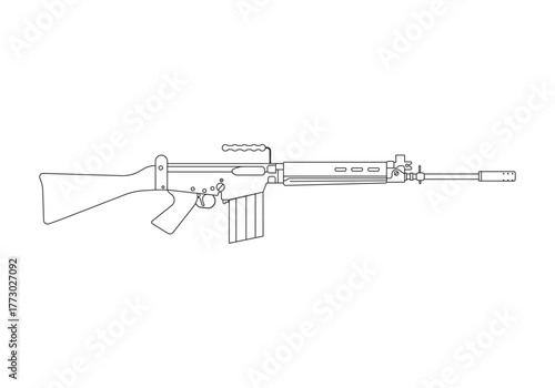 Rifle Line Drawing, Detailed Military Firearm