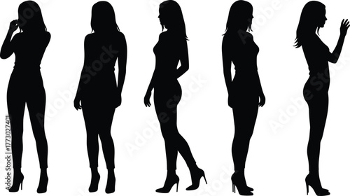 Silhouette, woman, fashion, model, posing, high heels, stylish, elegant, standing, confident, figure, isolated