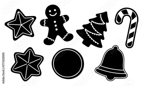 Set of Christmas Gingerbread Cookies Silhouettes Vector Holiday Baking Icons and Sweet Food Collection