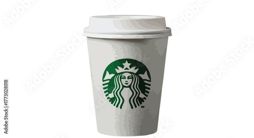 A starbucks coffee cup with its iconic green logo, isolated on a, perfect for representing coffee culture and branding