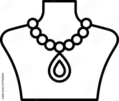 Black and White Icon of Necklace with Pendant on Jewelry Display Bust