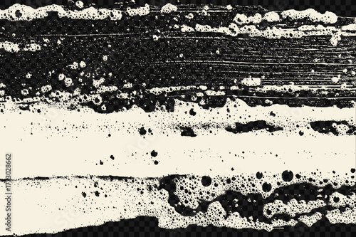 Foam soap stripe background. Abstract detergent texture with halftone pattern and splatter bubbles, perfect for banner design or cleaning product visuals.