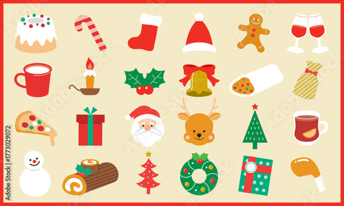 可愛いクリスマスモチーフのアイコンセット