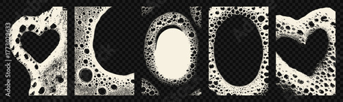 Foam and soap bubble frame set. Creative rectangular border for photo frame, overlay. Vector isolated illustration with clean and grunge details.