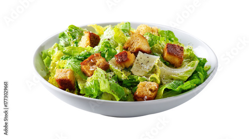 Caesar salad with croutons and parmesan isolated on a transparent background