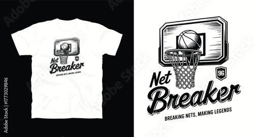 Net Breaker Basketball T-Shirt Design Vector Graphic Illustration Apparel Print Sport Fashion College Typography Breaking Nets Making Legends
