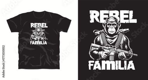 Rebel Familia Gorilla Vector Design Bandit Ape with Gun T Shirt Illustration Modern Graphic Animal Character Streetwear Urban Logo Emblem Apparel Print Design