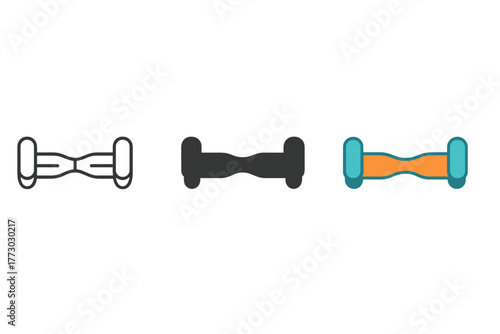 Minimalist Hoverboard Trio. Minimalist hoverboard icon: three identical flat hoverboards in side view in a row, first in line