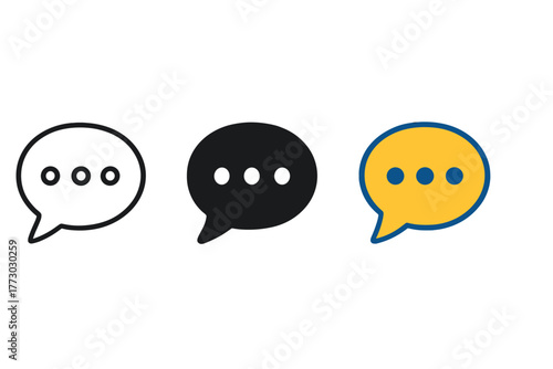 Minimalist Chat Bubbles. Minimalist message bubble icon: three identical chat bubbles with three dots inside in a row, first in