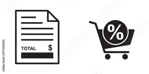Minimalist Flat Icons: Financial Receipt and E-commerce Discount Symbol