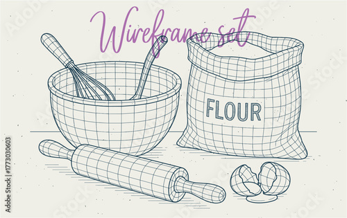 Wireframe Baking Tools – Technical Kitchen Composition
