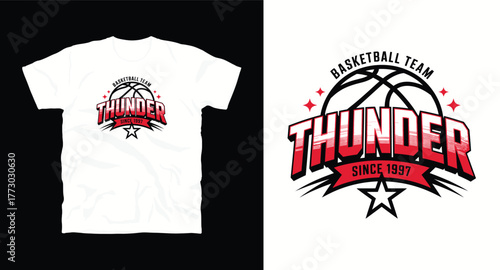 Basketball Team Thunder T-Shirt Design Vector Graphic Illustration Apparel Print Since 1997 Sport Fashion College Typography Red
