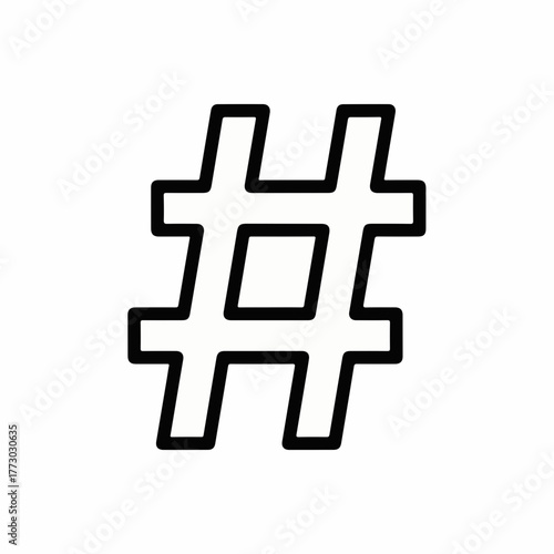 Bold and graphic hashtag symbol in a clean, modern outline style
