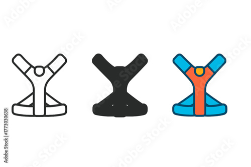 Stylish Dog Harnesses. Minimalist harness icon: three identical dog harnesses in a row, first in line style with thin outline,
