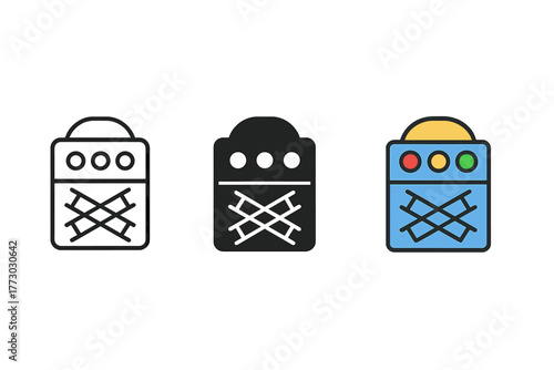 Railway Control Panel Icons. Minimalist control panel icon: three identical railway control panels in a row, first in line style