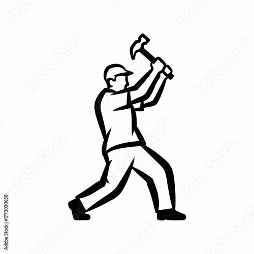 Skilled craftsman swinging a hammer with focused determination, ready to build or repair.