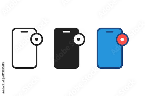 Minimalist Phone Icons. Minimalist phone notification icon: three identical smartphones with a small alert circle in a row, first