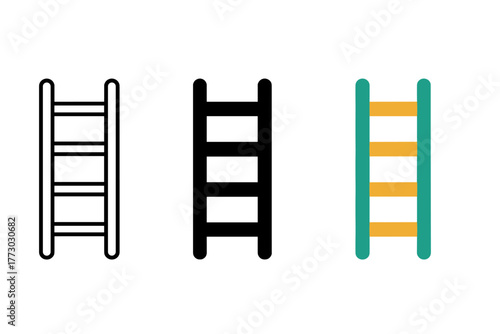 Minimalist Ladder Icons. Minimalist emergency ladder icon: three identical extendable ladder icons in a row, first in line style