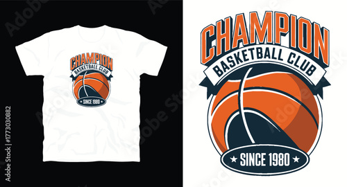 Champion Basketball Vector Graphic for Apparel Design or Sport Team Logo Since 1980 Tournament or Competition Vintage Inspired Template for Sportswear Fashion