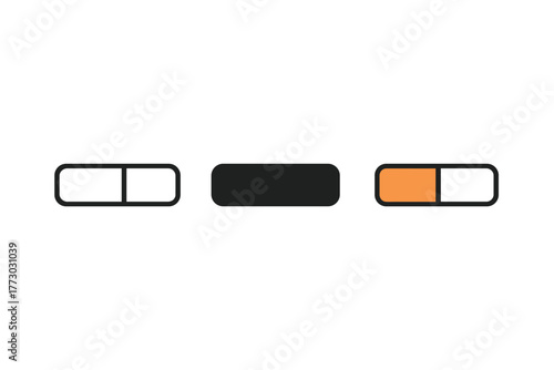 Progress Bars Trio. Minimalist progress task icon: three identical progress bars at half completion in a row, first in line style