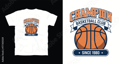 Champion Basketball Club Vector Graphic Tee Design Sport Emblem Logo Print Vintage Style Apparel Illustration