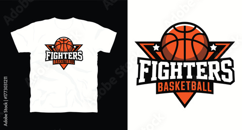 Fighters Basketball Tee Design Vector Graphic Sport Team Logo Badge Emblem Apparel Print Concept Illustration