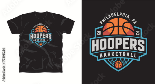 Hoopers Basketball Philadelphia PA Team Logo Design Sport Graphics Apparel Emblem Vector Illustration Typography Badge Graphic T-Shirt Print College League