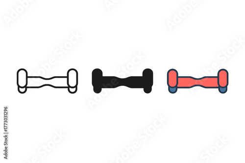 Minimalist Hoverboard Trio. Minimalist hoverboard icon: three identical flat hoverboards in side view in a row, first in line