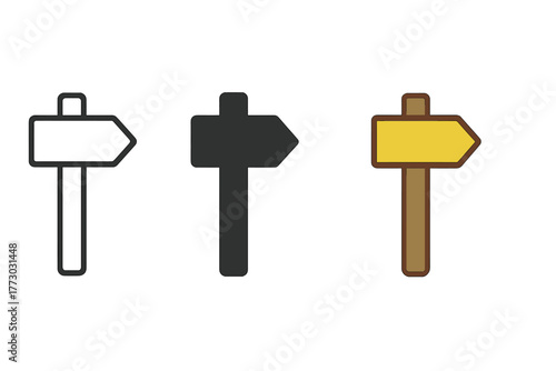 Minimalist Trail Markers. Minimalist trail marker icon: three identical trail markers in a row, first in line style with thin