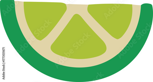    Flat vector illustration of a lime slice with green rind and light yellow pulp, representing citrus freshness, tropical flavor, and summer energy in a clean minimal design.