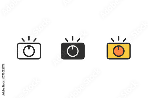 Thermostat Icon Trio. Minimalist thermostat icon: three identical thermostat icons in a row, first in line style with thin outline