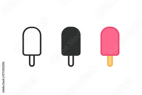 Minimalist Popsicle Trio. Minimalist popsicle icon: three identical popsicles in a row, first in line style with thin outline,