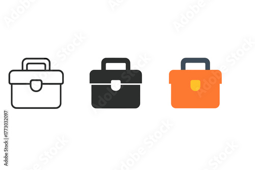 Minimalist Toolbox Icons. Minimalist toolbox icon: three identical toolboxes with handles in a row, first in line style with thin