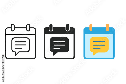 Minimalist Calendar Icons. Minimalist content calendar icon: three identical monthly calendar with post icons in a row, first in