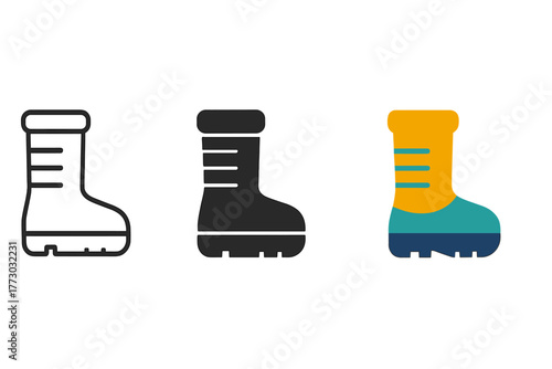 Stylish Snow Boots Icons. Minimalist snow boots icon: three identical insulated boots icons in a row, first in line style with