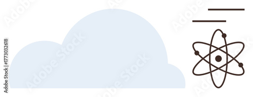 Cloud graphic alongside atomic model emphasizes innovation, data, and future technologies. Ideal for technology, science, education, digital transformation, cloud storage, innovation visual