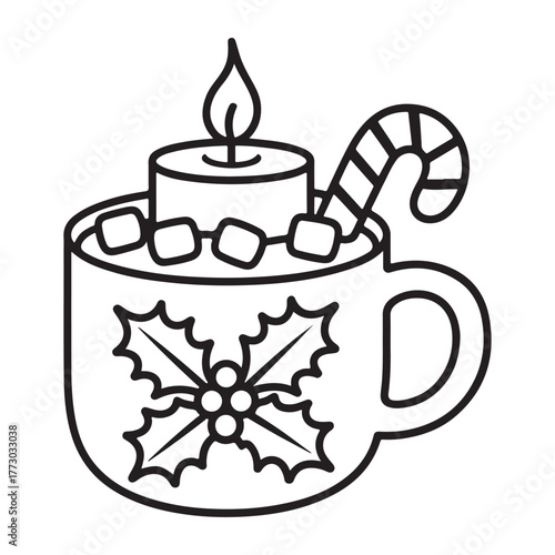 cute candle with holly bold & easy cute christmas coloring page, Whimsical Gingerbread House Coloring Pages for Kids & Adults, Christmas Coloring Pages, bold & easy cozy winter coloring book pages,