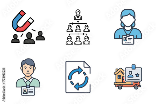 Human Resources Business Management Vector Icons Set
