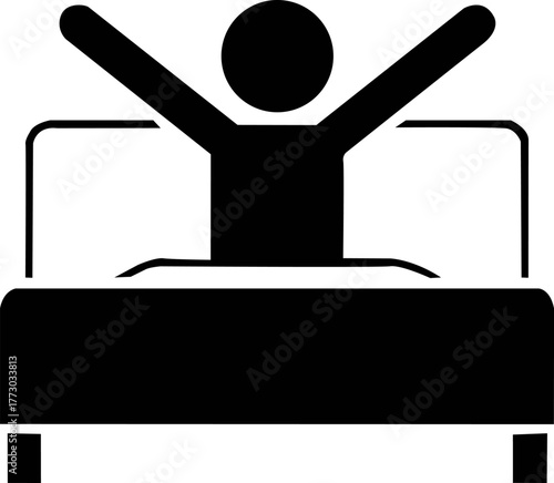 Person waking up and stretching arms in bed silhouette