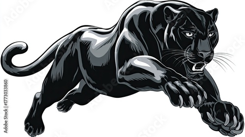 Black panther poised for a powerful, dynamic leap forward.