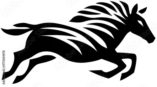 Stylized black silhouette of a zebra in motion.