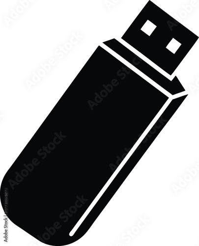 USB Flash Drive Data Storage: Portable Memory Technology in Black Silhouette Vector Graphic on Transparent Background Design