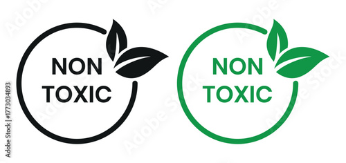 Eco Friendly Non Toxic Vector Label Set. Non Toxic icon set. Non Toxic sign, logo, badge, icon, sticker, label, emblem, stamp, symbol, black, line, flat vector, isolated illustration.