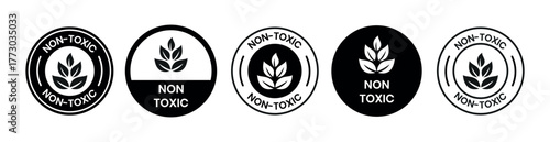 Eco Friendly Non Toxic Vector Label Set. Non Toxic icon set. Non Toxic sign, logo, badge, icon, sticker, label, emblem, stamp, symbol, black, line, flat vector, isolated illustration.