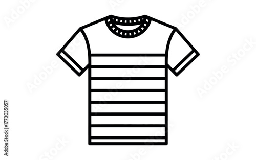 A striped t-shirt is shown in a simple line drawing.