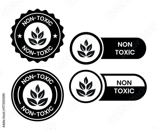Eco Friendly Non Toxic Vector Label Set. Non Toxic icon set. Non Toxic sign, logo, badge, icon, sticker, label, emblem, stamp, symbol, black, line, flat vector, isolated illustration.