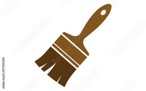 A brown paintbrush with a wooden handle is shown against a white background.
