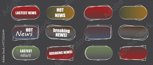 Collection of realistic 3d transparent glass plate twelve modern abstract speech bubble banners with news and breaking news text
