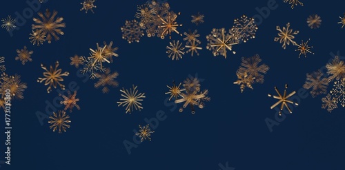 Foto Elegant image of gold snowflakes descending on a dark blue backdrop, perfect for