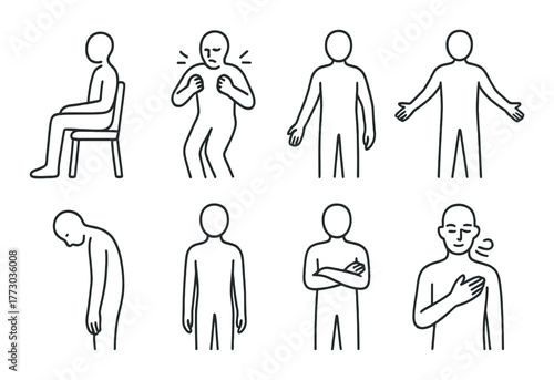 Monochrome human silhouettes expressing varied emotional states through body language.